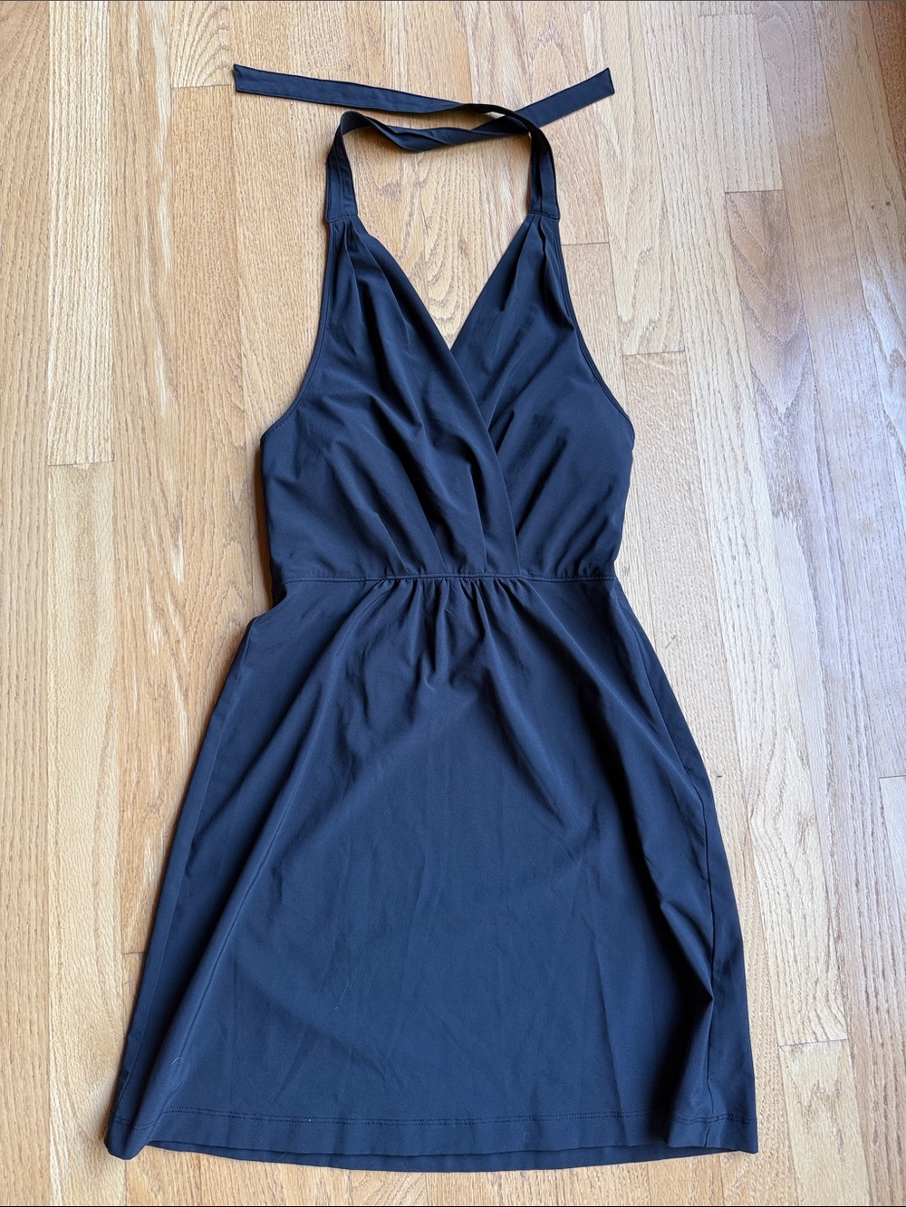 Athleta Black Halter Wrap-Front Mini Dress